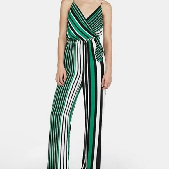 Express Jumpsuit Green Black White Striped Size: S (Short) - Picture 6 of 7